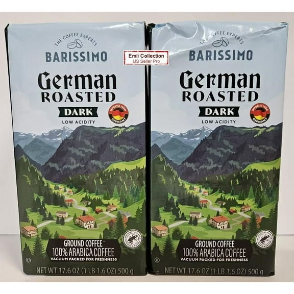 Barissimo German Roasted Low Acidity Dark Ground Coffee 17.6oz 500g (2 Packs)