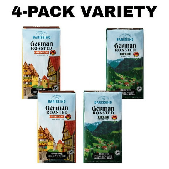 Barissimo German Roasted Medium and Dark Ground Coffee, 17.6 oz,4-Pack Variety