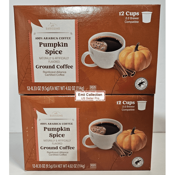 Barissimo Pumpkin Spice Ground Cup Light Roast Coffee 4.02oz 114g (2 Boxes)
