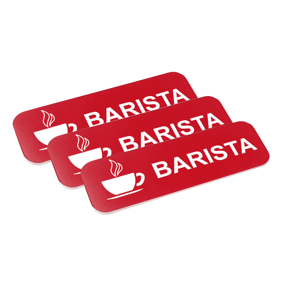 Barista 1 x 3" Name Tag/Badge, Red, (3 Pack)