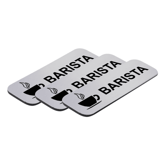 Barista 1 x 3" Name Tag/Badge, Silver, (3 Pack)