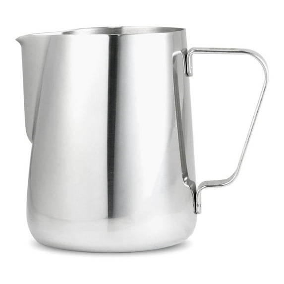 Barista Basics 20 Oz Silver Stainless Steel Milk Frother Pitcher, Steaming Pitcher for Latte Art, Food-Grade/w Measurements