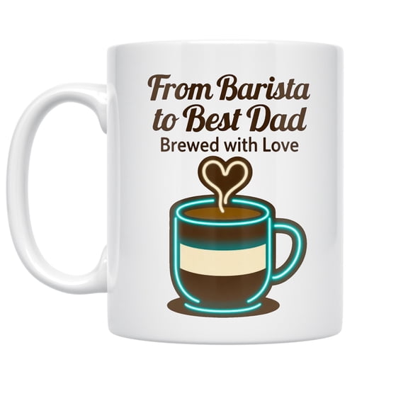 Barista Dad 11 oz Coffee Mug - Retro Neon Design White Ceramic gift