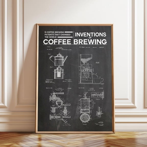 Barista Decor Kitchen Wall Art Coffee Brewing Patent Mechanical Invention Sign, Unframed Paper Poster 8x10in
