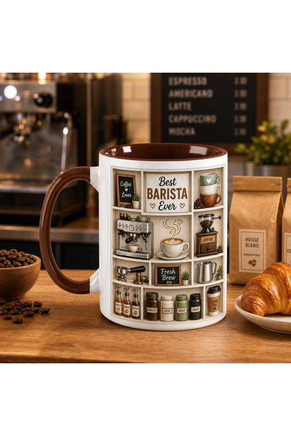 Barista Mug 3D Effect Coffee Lover Gift for Cafe Workers and Espresso Fans