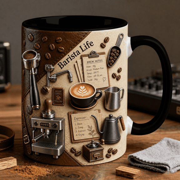 Barista Mug 3D Effect Coffee Lover Gift with Espresso Latte Art Design