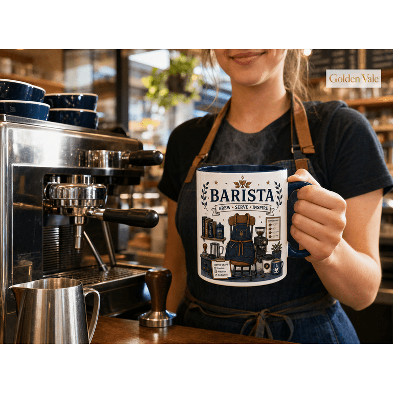 Barista Mug Brew Serve Inspire Coffee Lover Gift for Cafe Workers, Size: 15OZ, Pink