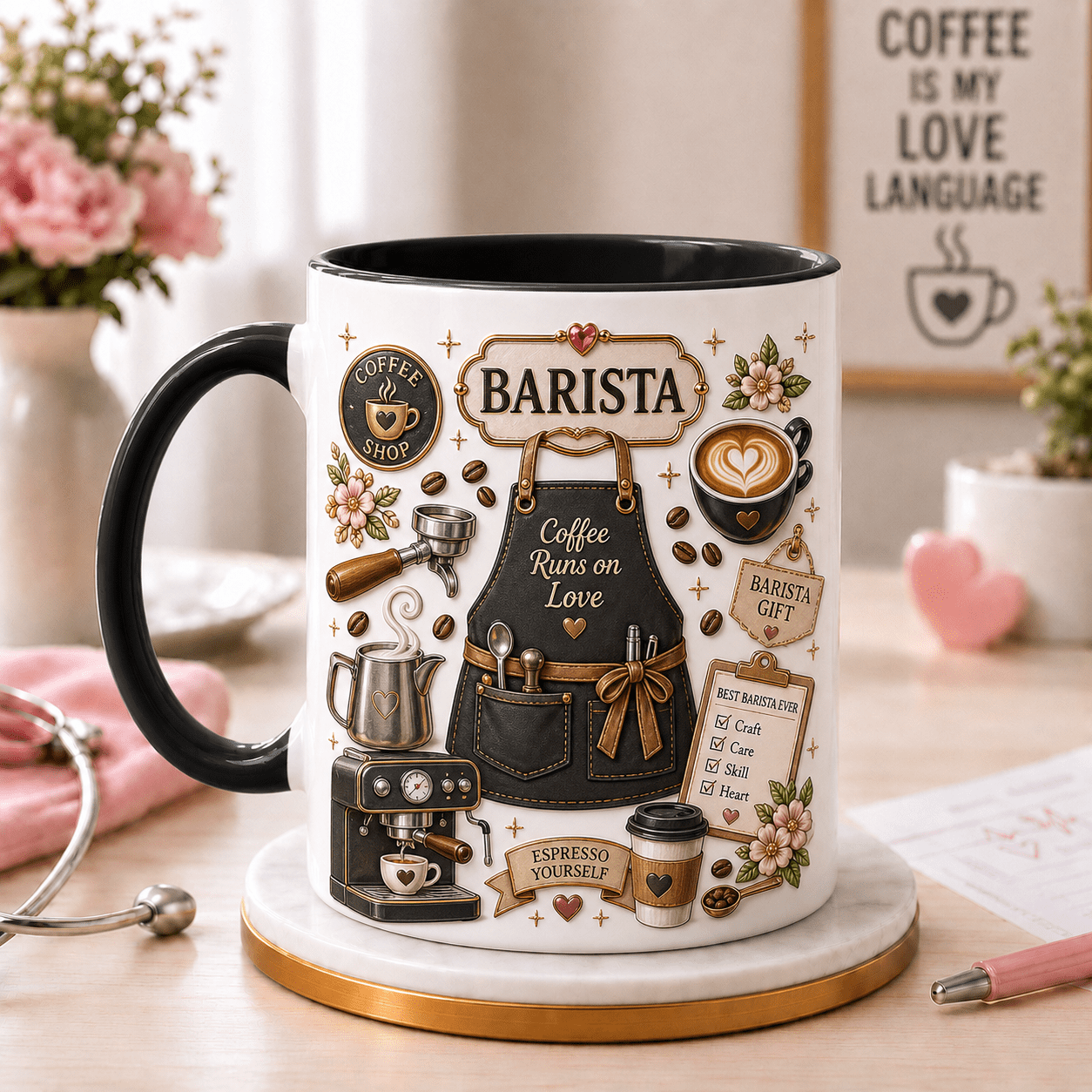 Barista Ceramic Coffee Mugs Gift for Baristas, Cafe Coworker Appreciation 11 oz 15 oz