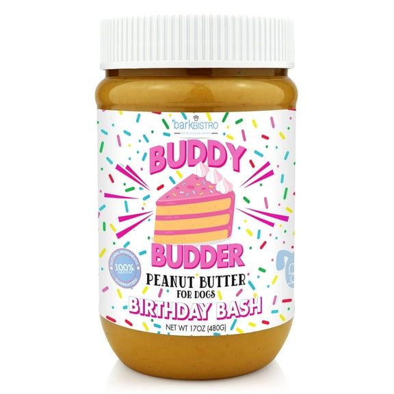 Bark Bistro Birthday Bash Buddy Budder 100% Natural Dog Peanut Butter 17oz jar