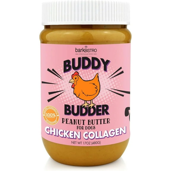 Bark Bistro Chicken Collagen Buddy Butter ,100% Natural Dog Peanut Butter 17oz Jar