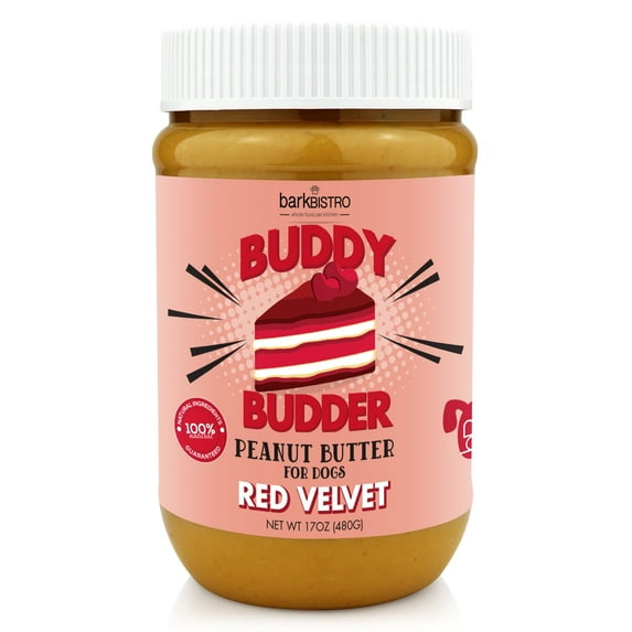Bark Bistro Dog Peanut Butter - Red Velvet Buddy Budder, All Natural Peanut Butter Dog Treat (17oz)