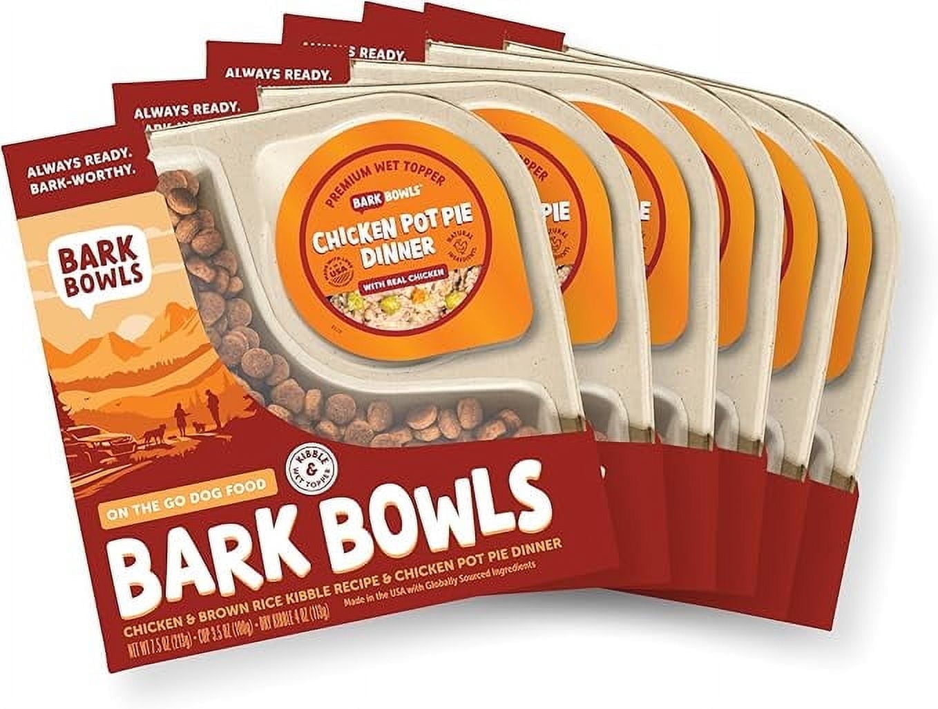 Bark Bowls On The Go Dog Food, Chicken Pot Pie Dinner - 7.5 oz Tray (6 Count), Made in The USA with Real Chicken