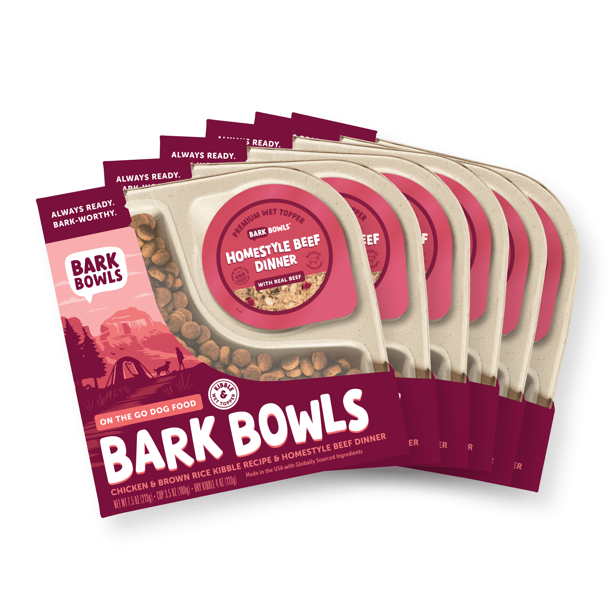 Bark Bowls On The Go Dog Food, Homestyle Beef Dinner - 7.5 oz Trays (6 Count), Made in The USA with Real Beef