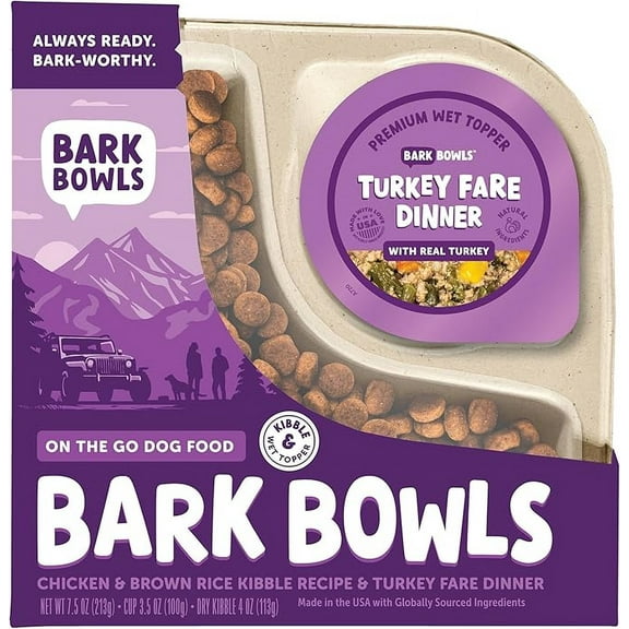Bark Bowls On The Go Dog Food, Turkey Fare Dinner, 7.5 oz Tray