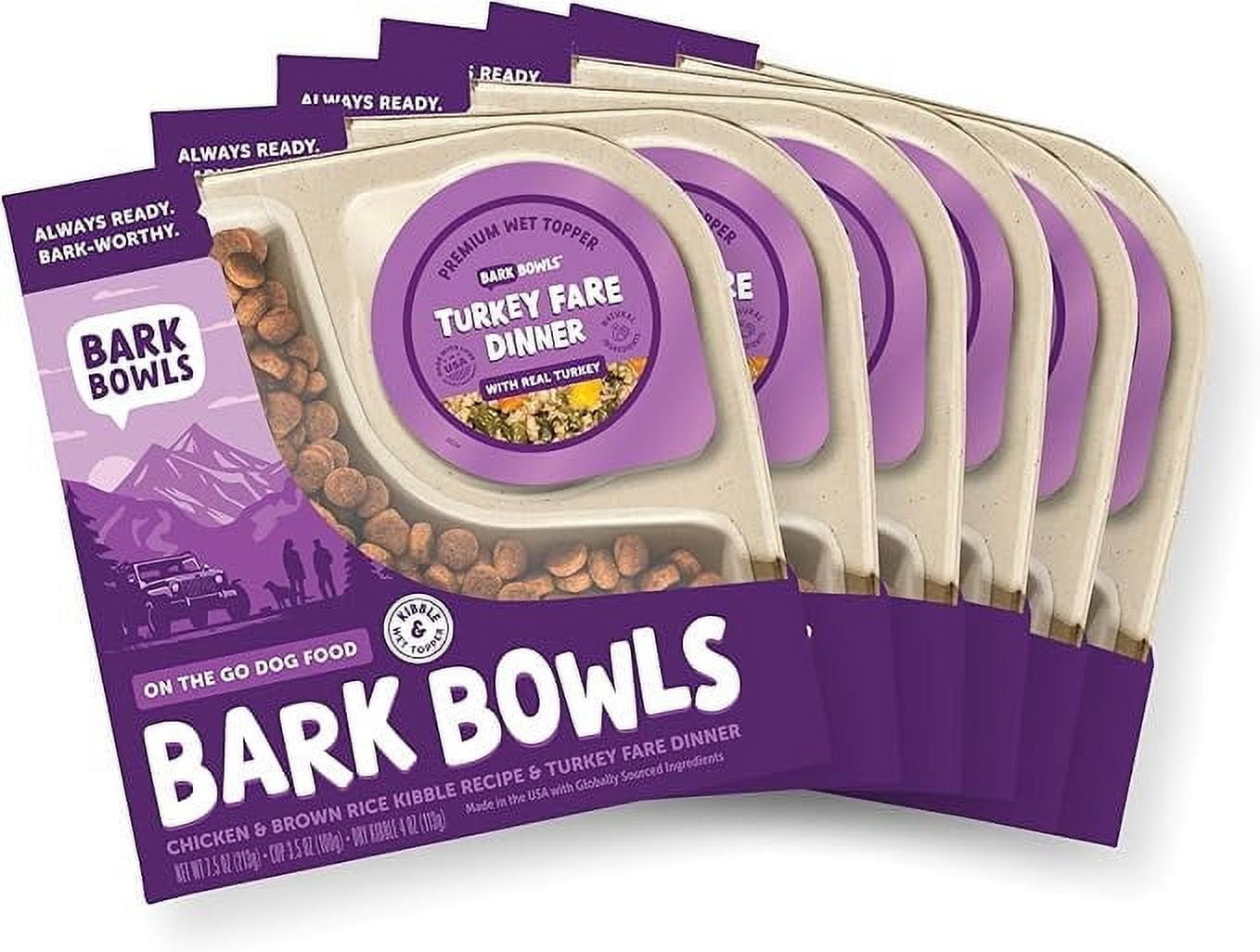 Bark Bowls On The Go Dog Food, Turkey Fare Dinner - 7.5 oz Trays (6 Count), Made in The USA with Real Turkey