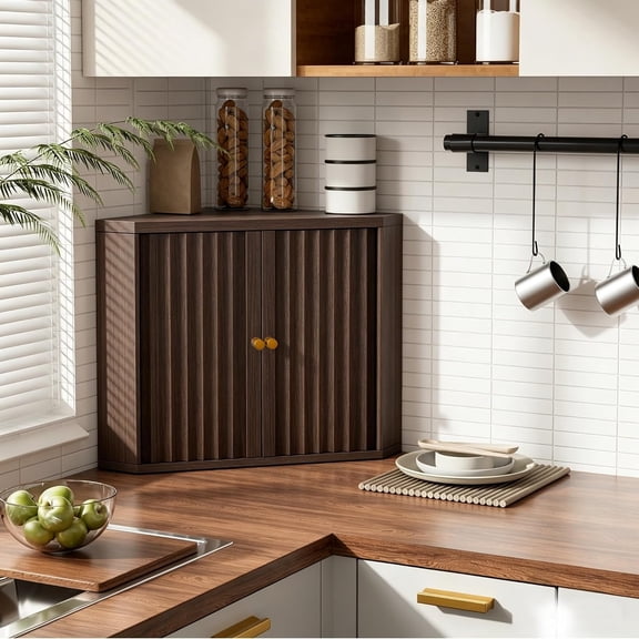 Bark Brown Corner bread box for kitchen countertop, Large Bread Box, corner bread box for kitchen countertop, Under Cabinet Organizer fluted(Bark Brown)
