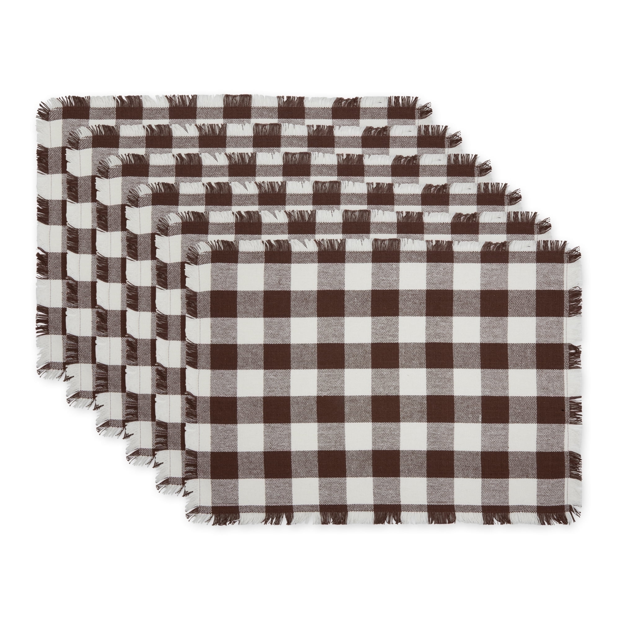 Bark Brown and White Checkered Cotton Placemats, Set of 6