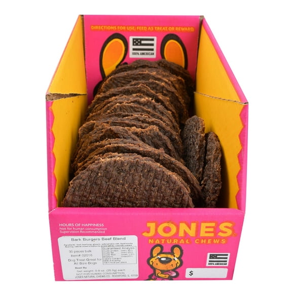 Bark Burgers 30 Pack Beef Blend Chewy Dog Treats, 4.25" Diameter, USA-Made