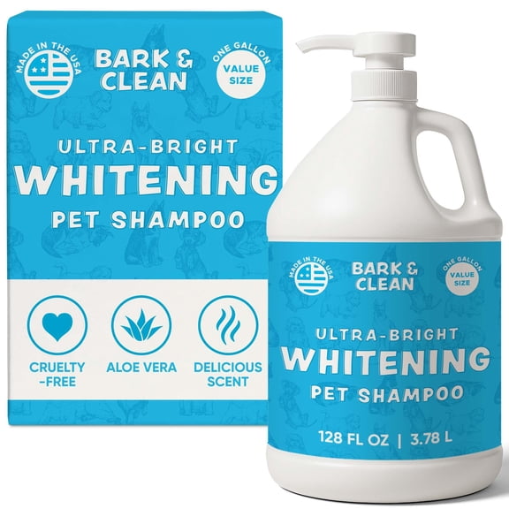 Bark & Clean Ultra Bright Whitening Shampoo for Dogs - 1 Gallon with a Pump, 18:1 Dilution - Made with Aloe, Coconut for a Bright and Vibrant Coat