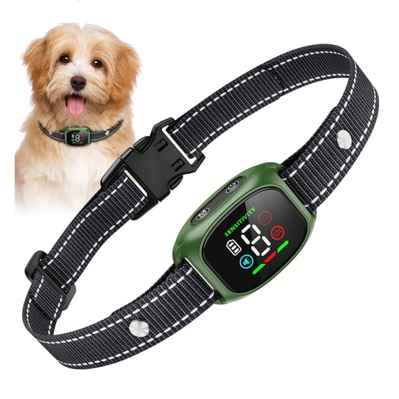 Bark Collar for Small Dogs, 1 Pc - Waterproof Beep & Vibration, 8 Levels, Magnetic Charging (Green)
