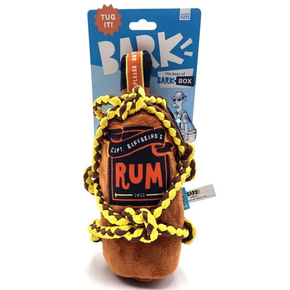 Bark Retail 109370 Rum Squeaky Plush with Rope Tug & Shake Dog Toy, Brown