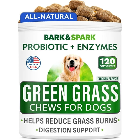 BARK&SPARK All-Natural Grass Burn Spot Chews for Dogs - Pee Lawn Spot Saver - Grass Restore Treats - Dog Urine Neutralizer Solution for Grass Burn Spots - Made in USA - 120 Chews
