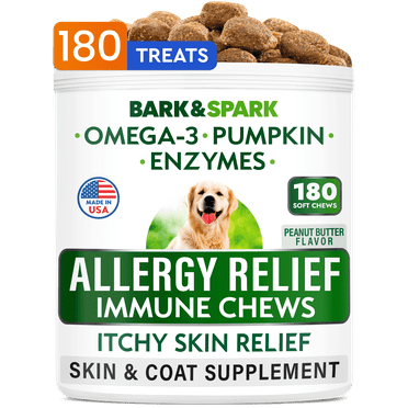 Bark&Spark Allergy Relief Immune Chews, Itchy Skin Relief, For Dogs, Peanut Butter, 180 Soft Chews, 13.9 oz (396 g)