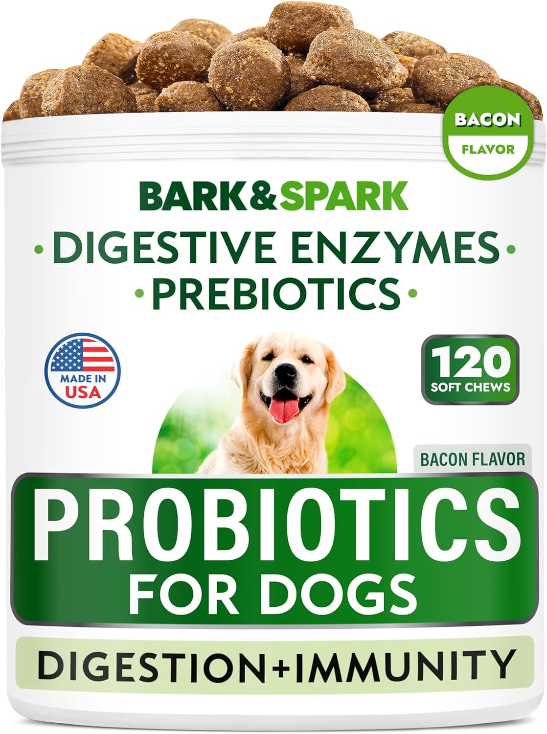 Bark&Spark Dog Probiotics & Digestive Enzymes (Gut Health) Allergy & Itchy Skin Pet Diarrhea