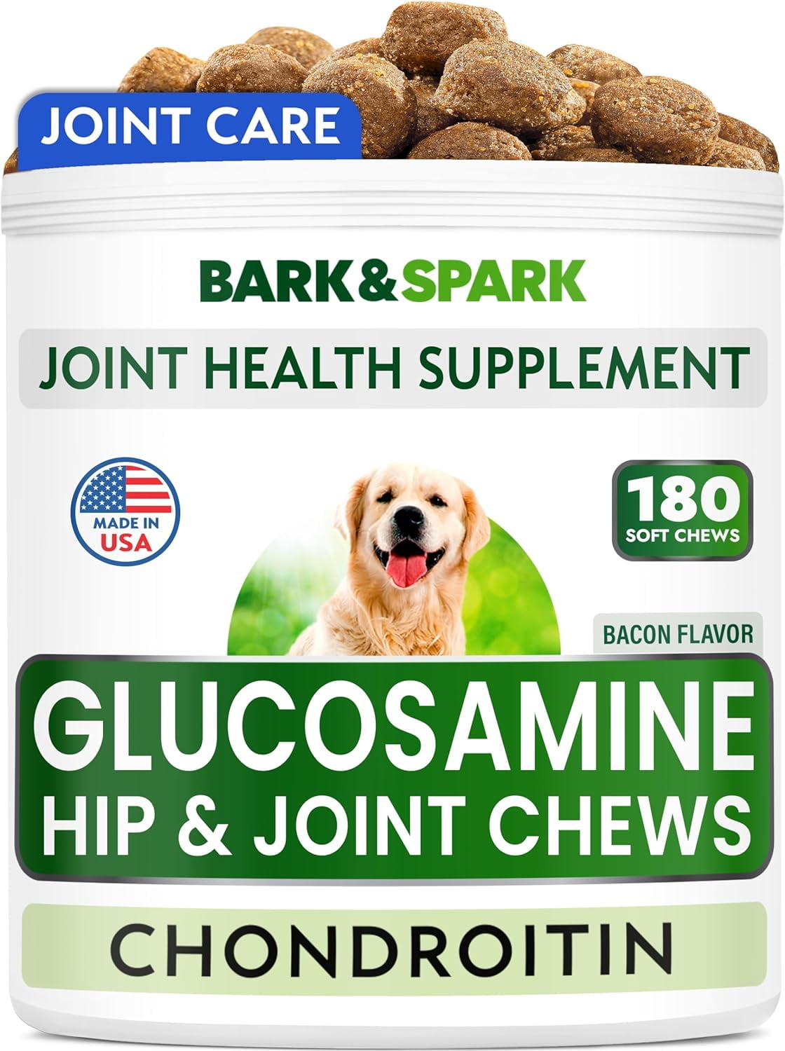 BARK SPARK Premium Glucosamine Chews for Dogs Dog Supplements for Hip and Joint with Chondroitin MSM Omega 3 Fish Oil Joint Pain Relief Large