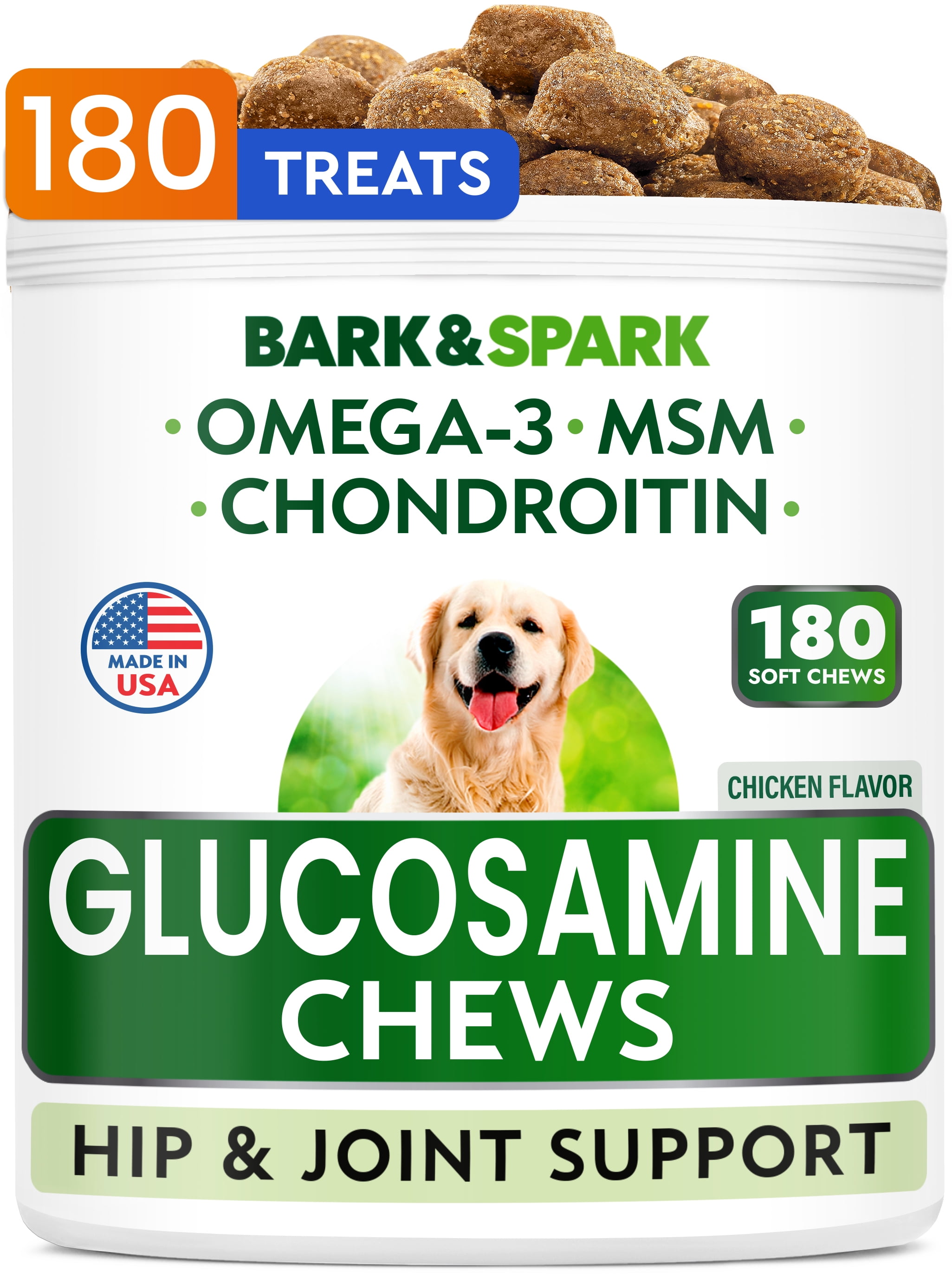 Bark&Spark Glucosamine Chews, For Dogs and Cats, Chicken , 180 Soft
