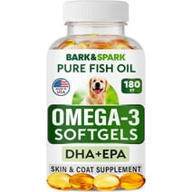 Bark&Spark Omega 3 for Dogs - 180 Fish Oil Softgels for Dog Shedding, Skin Allergy, Itch Relief, Hot Spots Treatment - Joint Health - Skin and Coat Supplement - EPA & DHA Fatty Acids - Salmon Oil