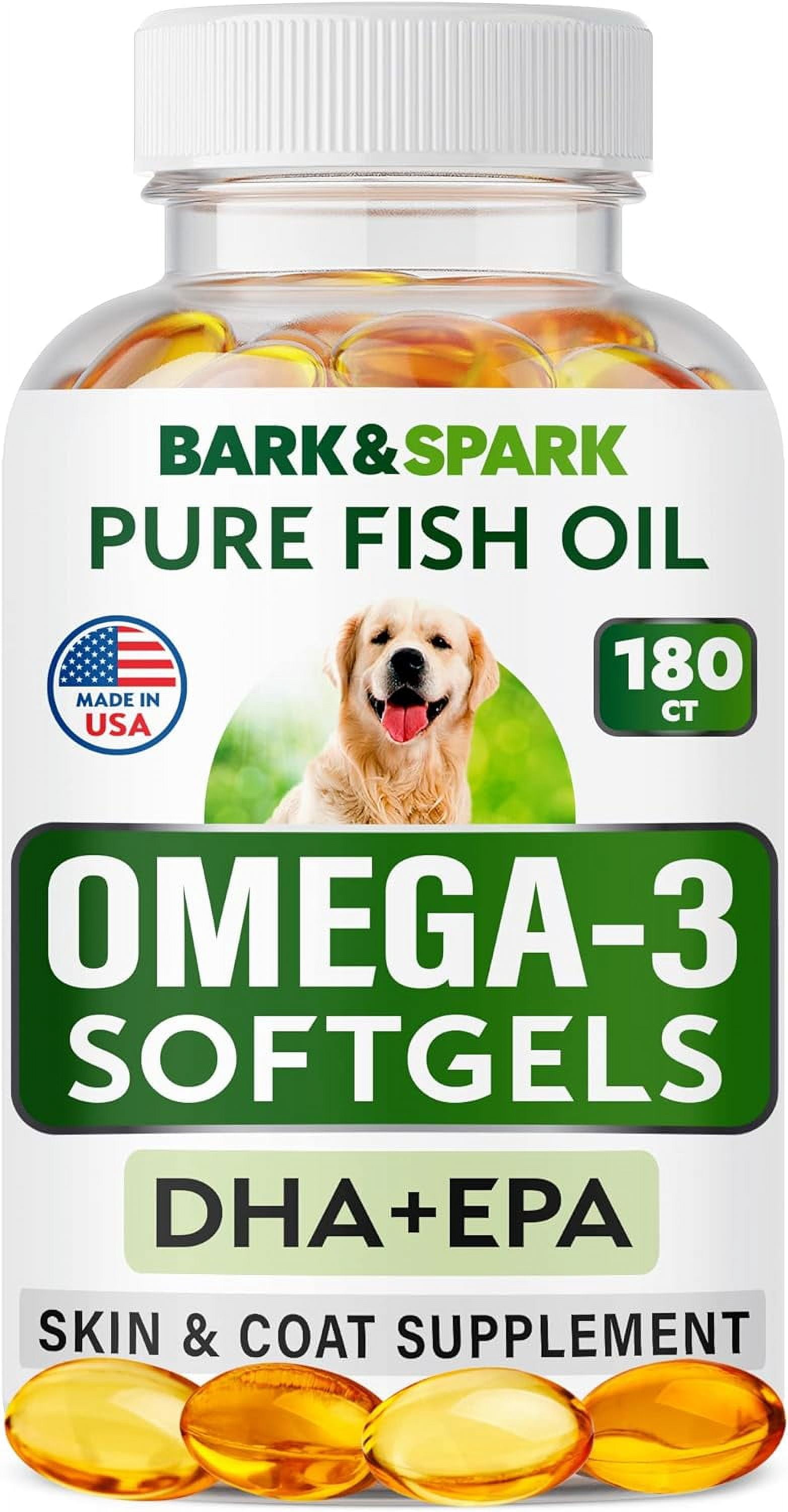 Bark&Spark Omega-3 Fish Oil Softgels for Dogs - Shedding & Itch Relief, Skin & Coat Health - EPA & DHA, Hot Spots Support (180 ct)