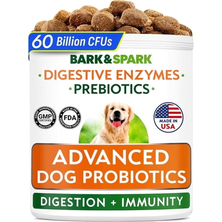 Bark&Spark Probiotic Chews for Dogs with Digestive Enzymes - Diarrhea & Gut Health Relief - Prebiotic Supplement - Bacon (120 count)