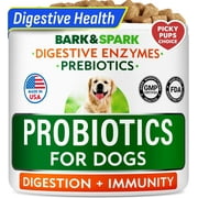 BARK&SPARK Probiotics Chews for Dogs & Digestive Enzymes + Digestion & Gut Health Treats, Probiotics for dogs, Anti Diarrhea, Constipation, Upset Stomach & Gas Relief (120 count, Chicken)