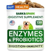 BARK&SPARK Probiotics for Dogs & Digestive Enzymes (Gut Health) Allergy & Itchy Skin - Pet Diarrhea Gas Treatment Upset Stomach Relief Pill, Digestion Health Prebiotic Supplement (120 Count, Bacon)