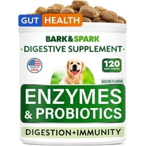 BARK&SPARK Probiotics for Dogs & Digestive Enzymes (Gut Health) Allergy & Itchy Skin - Pet Diarrhea Gas Treatment Upset Stomach Relief Pill, Digestion Health Prebiotic Supplement (120 Count, Bacon)