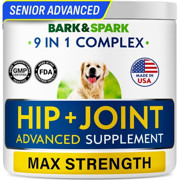 BARK&SPARK Senior Advanced Glucosamine Chews for Dogs - Premium Dog Supplements for Hip and Joint with Chondroitin, MSM & Omega-3 - Hip Joint Pain Relief Pills - 120 Treats