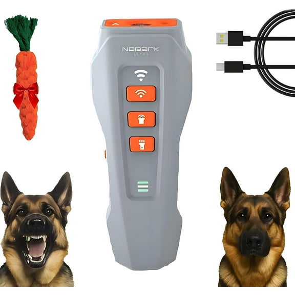 No Bark Ultra Indoor/Outdoor Anti Dog Barking Device, Nobark Ultra Sonic Emitter Dog Training Tool, Rechargeable Anti Bark Device for Dogs Safe & Effective with Flashlight (Grey)