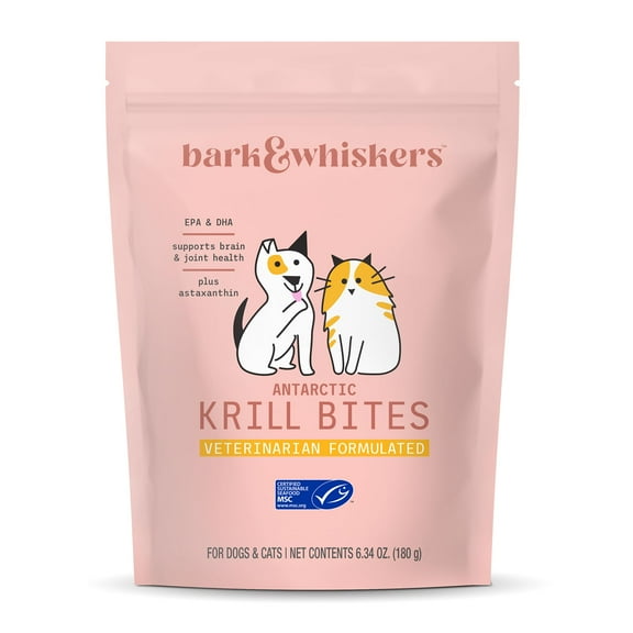 Bark & Whiskers Antarctic Krill Bites, 6.34 Oz. (180 g), 60 Chews, EPA & DHA, Supports Brain & Joint Health, Veterinarian Formulated, Non-GMO, MSC Certified, Dr. Mercola