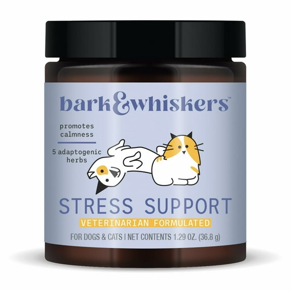 Bark & Whiskers Stress Support for Dogs & Cats, 1.29 Oz. (36.8 g), 5 Adaptogenic Herbs, Promotes Calmness, Veterinarian Formulated, Non-GMO, Dr. Mercola