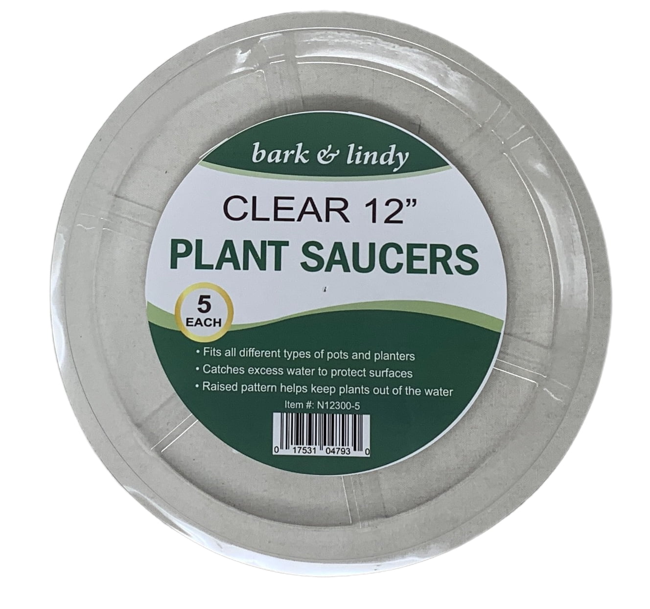 Bark and Lindy Clear Plastic Plant Saucers Drip Trays 12" (Pack of 5)