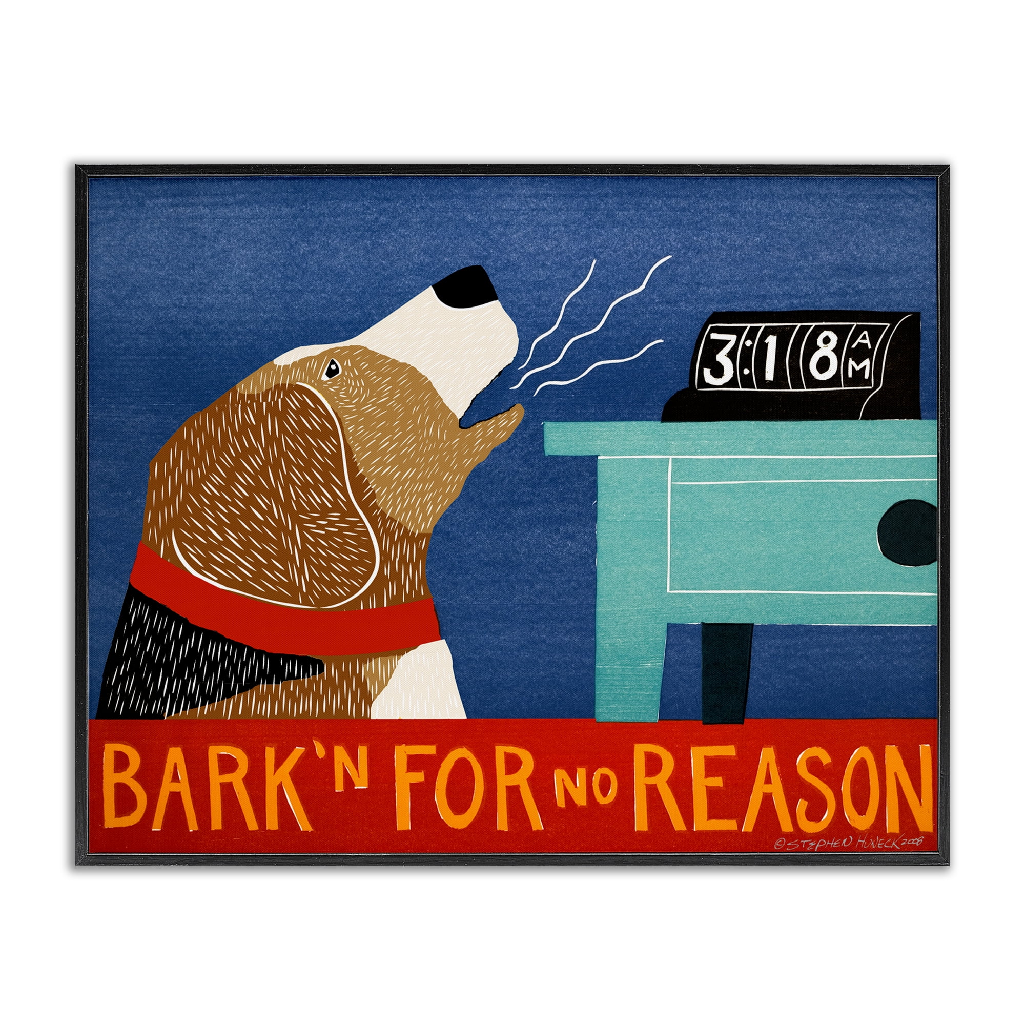 Bark'n For No Reason Black Framed Giclee Art, design by Stephen Huneck