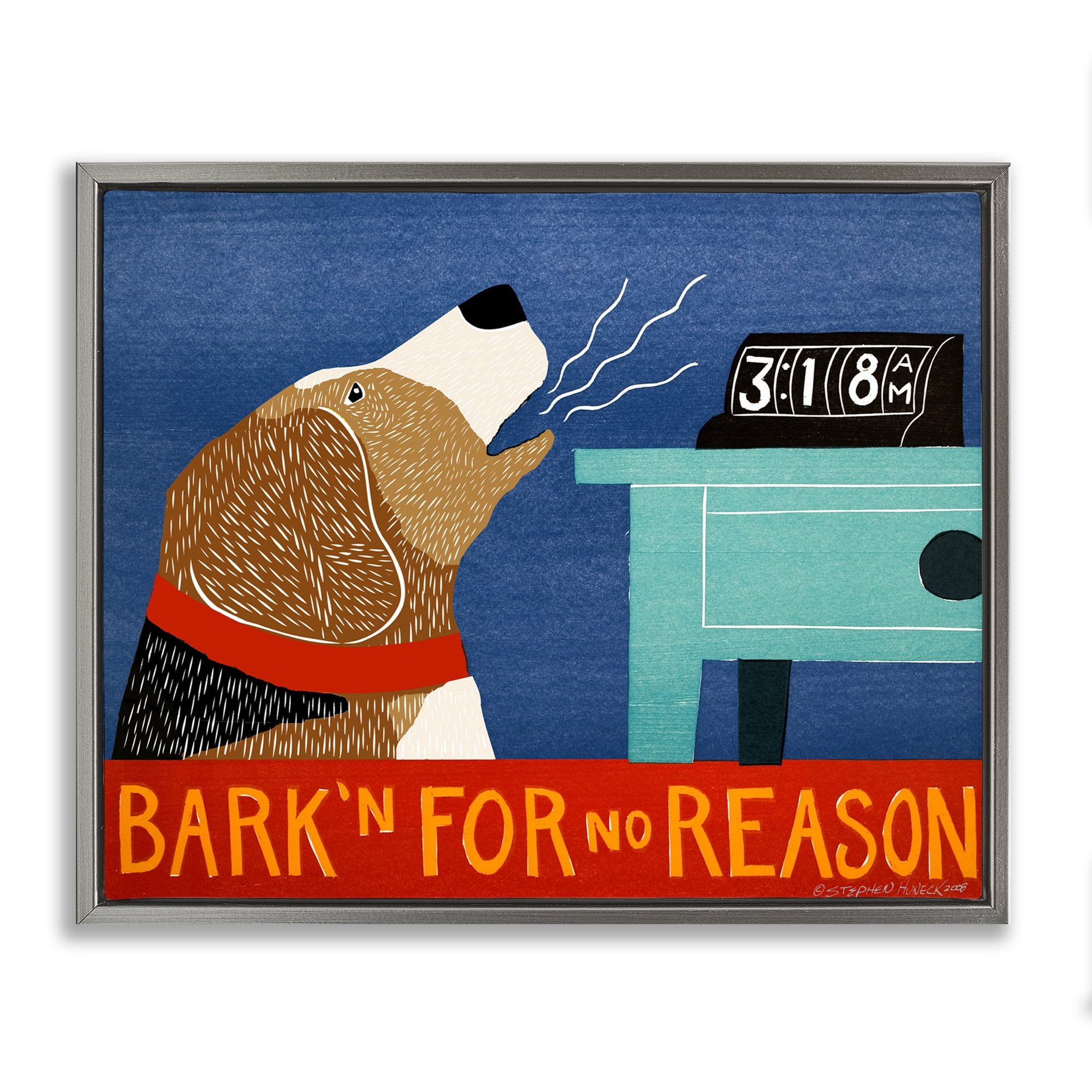 Bark'n For No Reason Gray Framed Floater Canvas Wall Art, design by Stephen Huneck