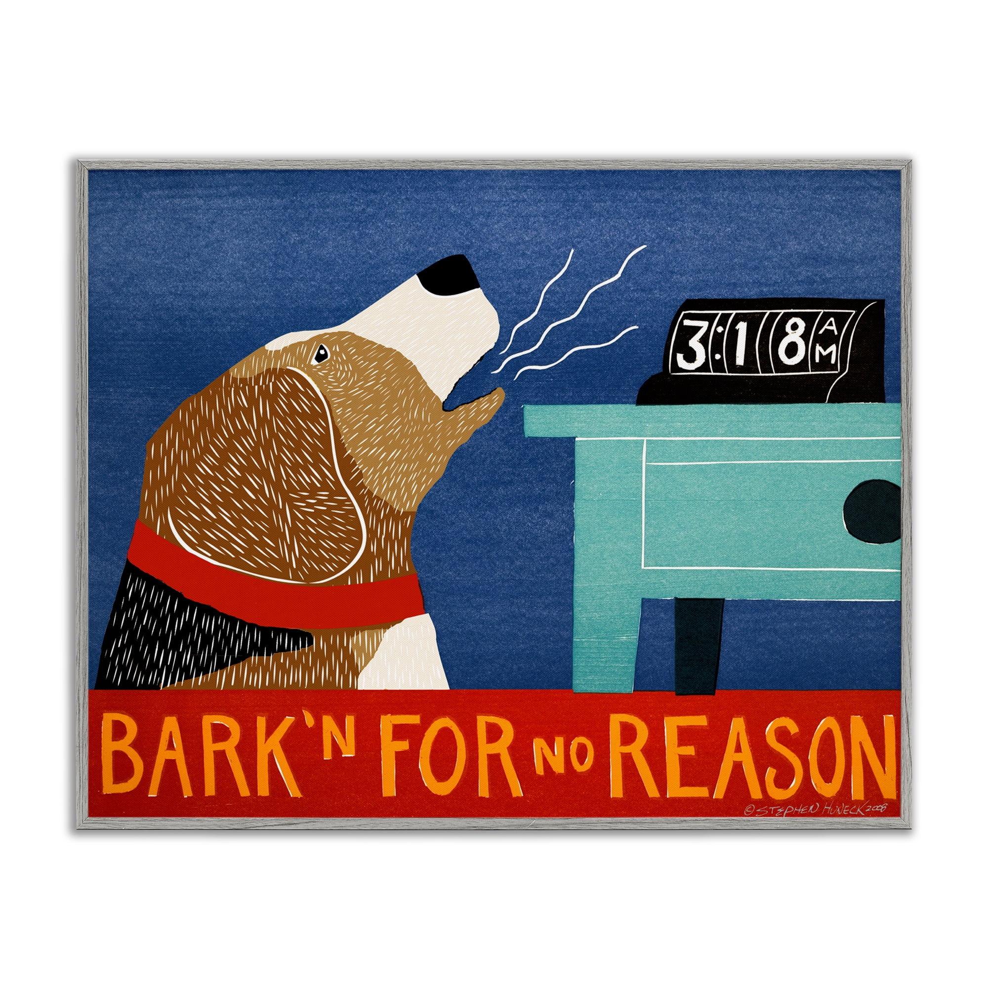 Bark'n For No Reason Gray Framed Giclee Art, design by Stephen Huneck
