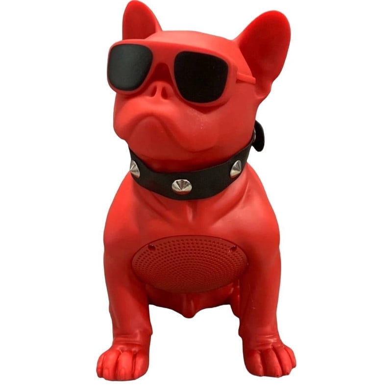 BarkBeat French Bulldog Bluetooth Speaker - Wireless Portable Loud Speaker with Deep Bass, FM Radio, Rechargeable Battery, Stylish Collar - Red