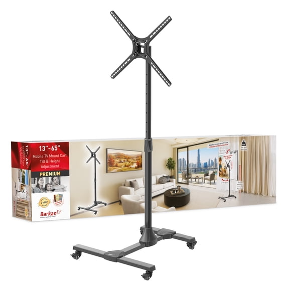 Barkan 13 - 65 inch Tilt Mobile TV Mount Stand Black Patented to Fit Various Screen Types 5 Year Warranty