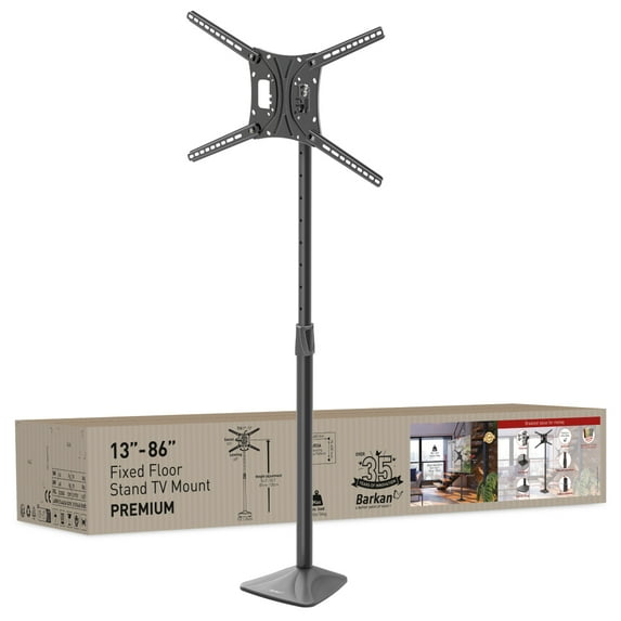 Barkan 13 - 83 inch Swivel & Tilt Flat / Curved TV Mount Fixed Floor Stand Black Patented to Fit Various Screen Types 5 Year Warranty