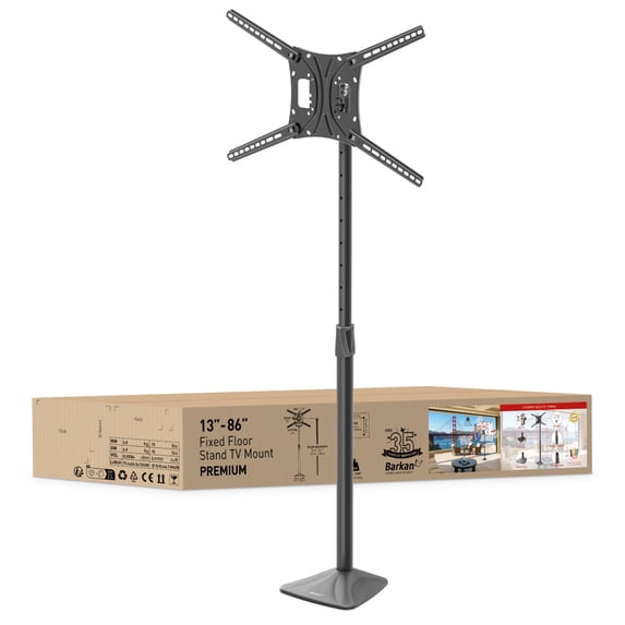 Barkan 13 - 83 inch Swivel & Tilt Flat / Curved TV Mount Fixed Floor Stand Black Patented to Fit Various Screen Types 5 Year Warranty