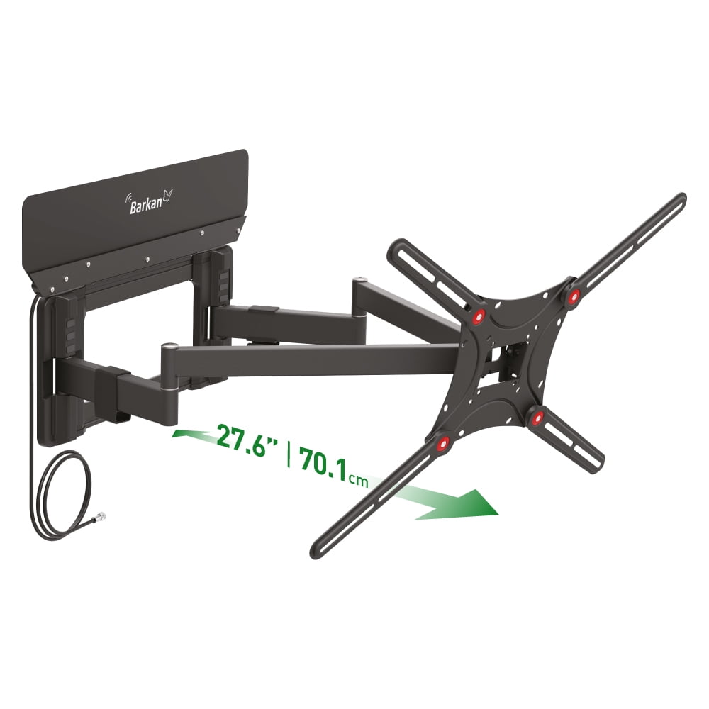 Barkan 13-90 inch TV Wall Mount with Integrated Amplified HDTV Indoor Antenna, Premium Dual Arm Full Motion Articulating, For all wall types, Flat/Curved Screen Bracket, Holds upto 132lbs,Extra Stable
