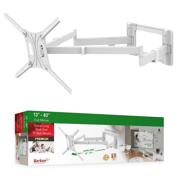Barkan 13 to 83 inch Full Motion Extra Long TV Wall Mount White Extremely Extendable Lifetime Warranty